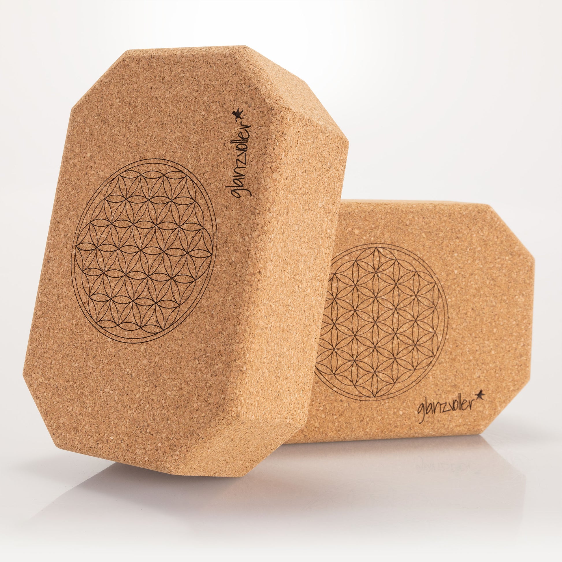 glanzvoller Octagon Yoga Block „Blume des Lebens“ Yogablock 2er-Set; Yoga Block glanzvoller