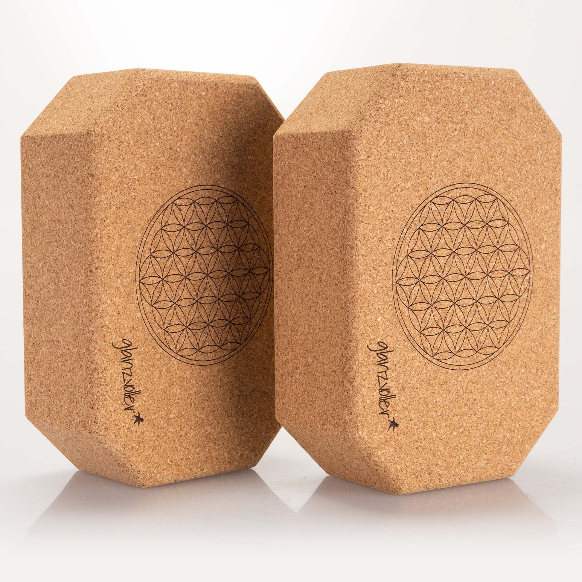 glanzvoller Octagon Yoga Block „Blume des Lebens“ Yogablock 2er-Set stehend