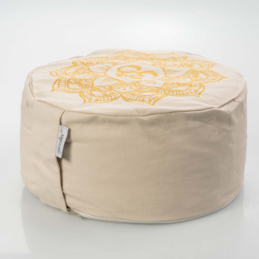 Yogakissen Luana - Golddruck Lotus Blume beige ganzes Kissen