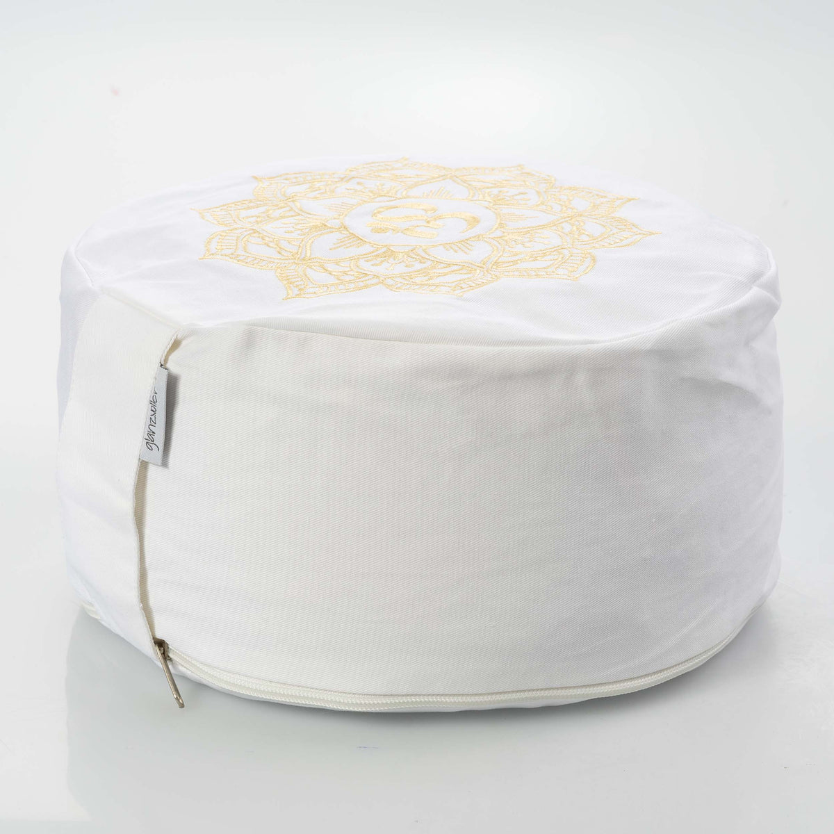 Yogakissen Lotus – Weiß mit Goldstickerei