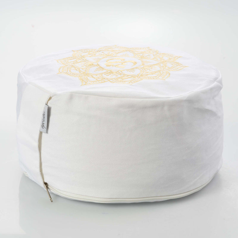 Yogakissen Lotus – Weiß mit Goldstickerei