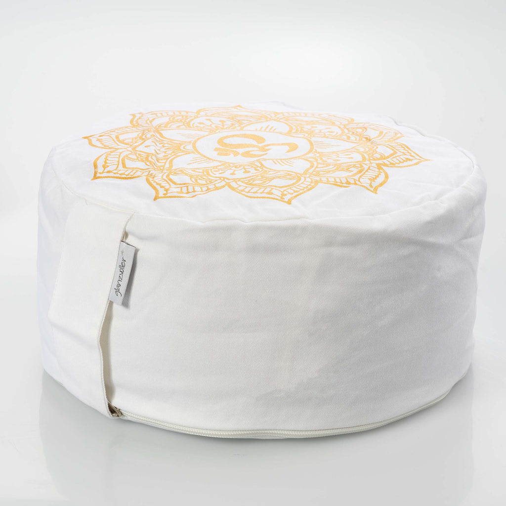 Yogakissen Lotus – Weiß mit Golddruck