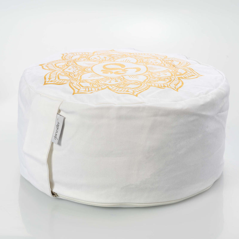 Yogakissen Lotus – Weiß mit Golddruck