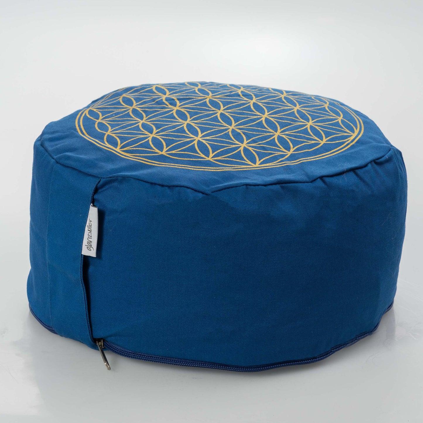 Housse de coussin yoga « Océan Bleu » - Imprimé Fleur de Vie doré