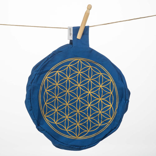 Yogakissenbezug blau – Blume des Lebens Goldprint