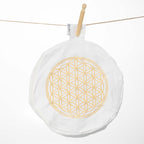 Yogakissen Blume des Lebens – Weiß mit Goldstickerei