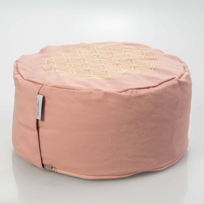 Yogakissen Blume des Lebens – Rosa mit Goldstickerei