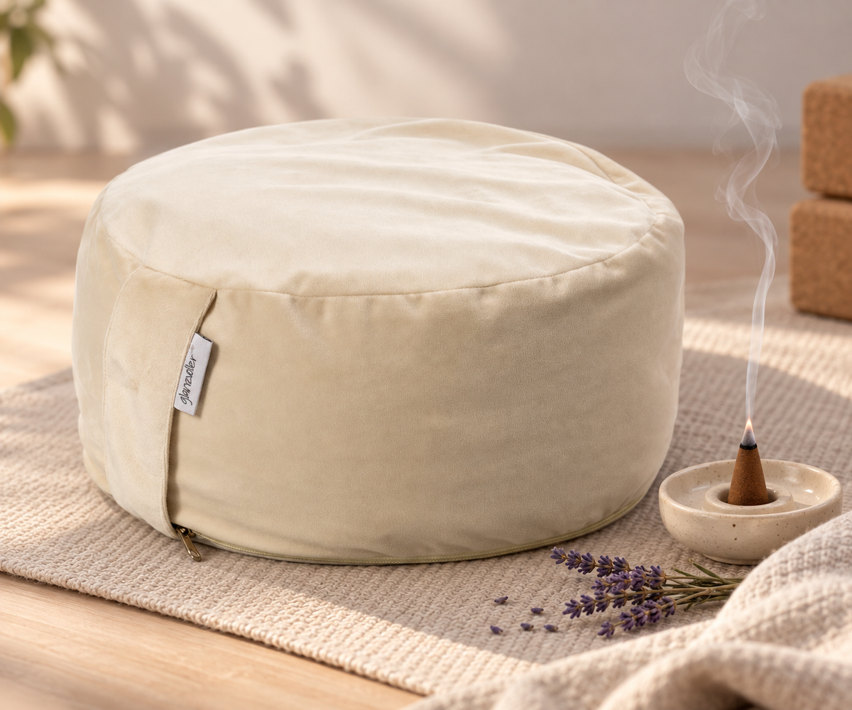 Yogakissen aus Samt mit Räucherkegl
