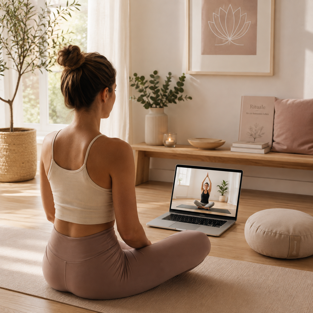 Frau macht Yogakurs