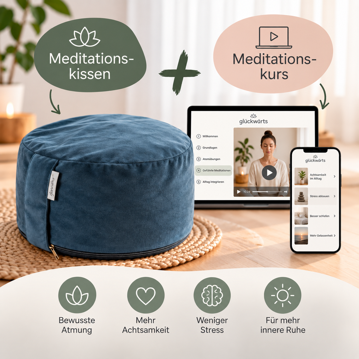 Glanzvoller Yogakissen Blau