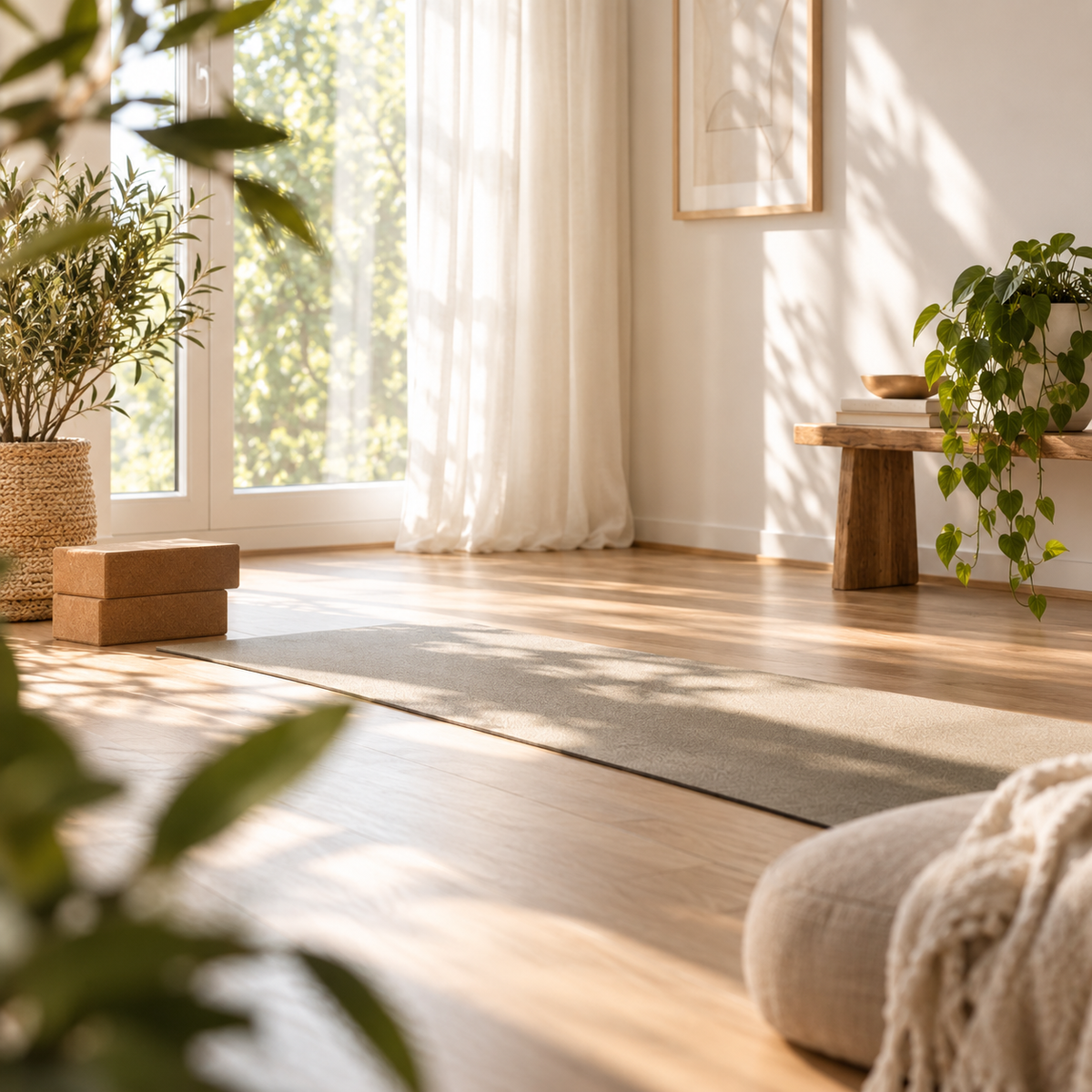 Yoga-Raum sanftes Morgenlicht 
