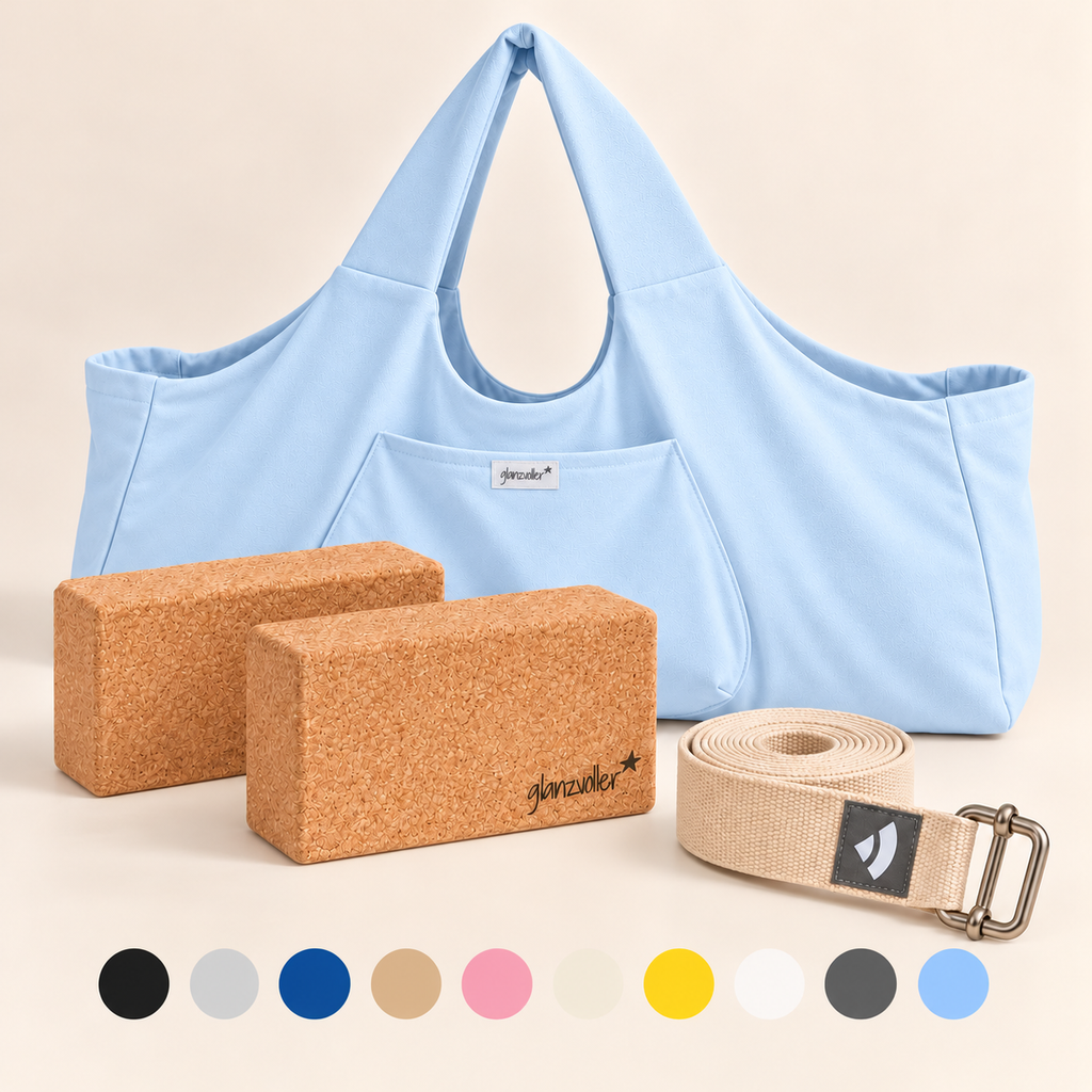 Yoga Zubehör Set hellblau von glanzvoller