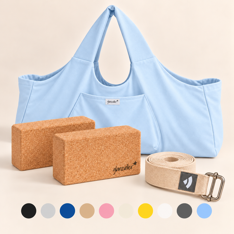 Yoga Zubehör Set hellblau von glanzvoller